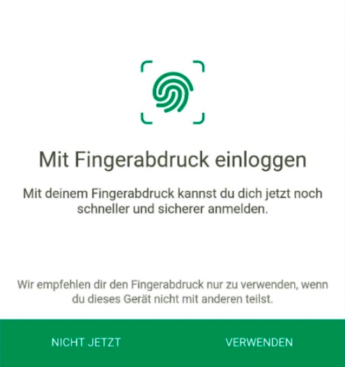 Screenshot App Einstellungen biometrischer Login